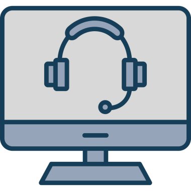 Laptop ikonlu kulaklık. vektör illüstrasyonu