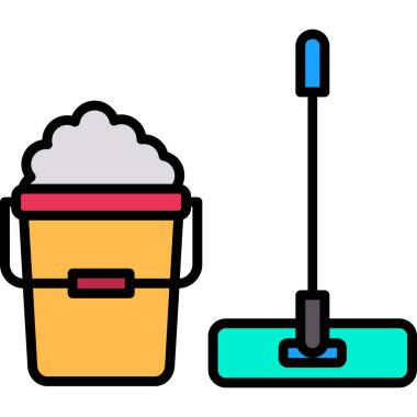 Kovayı temizleme ikonu. Taslak temizleme kovası vektör rengi düz izole