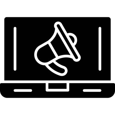 Megafon ikonlu bir laptop. Web için bir telefon vektör simgesinin özet çizimi