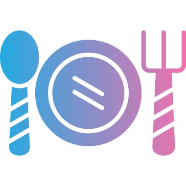 Beyaz zemin üzerinde çatal simgesi olan renk çizgisi kaşığı. Yemek pişirme aleti. Çatal bıçak seti. Değişken rastgele dinamik şekiller. vektör illüstrasyonu