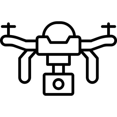 İHA kamera simgesi. Beyaz arkaplanda izole edilmiş web tasarımı için drone vektör simgesi taslağı
