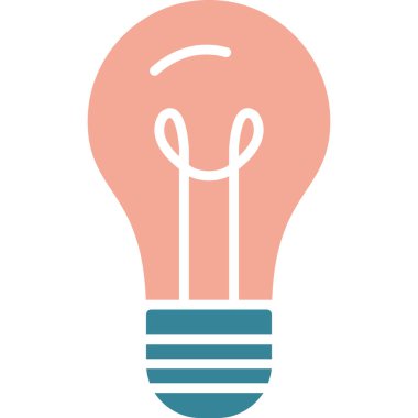 Ampul simgesi. Vektör biçimi iki renkli düz sembol, gri ve cyan renkler, yuvarlak açılar, beyaz arkaplan.