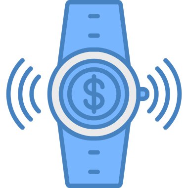 Para saati ikonu. Vektör illüstrasyonu yuvarlak açılı düz ikonik semboldür, beyaz arkaplanda mavi renk.