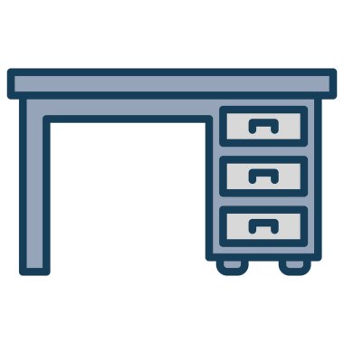 Ofis masası ikonu. Web için ofis vektör simgelerinin özet çizimi