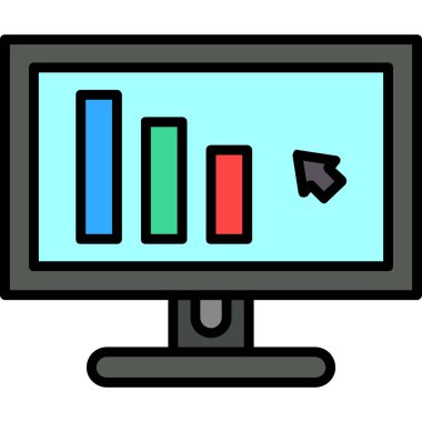 veri simgesi olan bilgisayar ekranı. ana hatlı bilgisayar veri gösterimi ekran vektör rengi düz izole