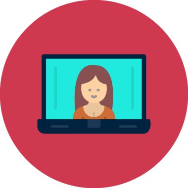 Bilgisayar simgesi olan kadın. düz vektör çizimi arkaplanda izole edildi