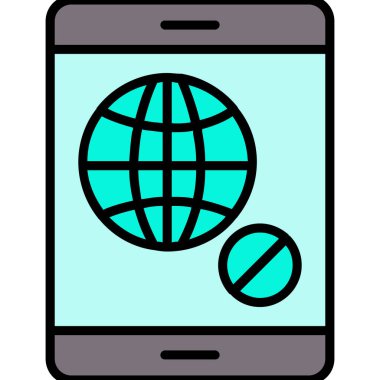 Mobil simgeye sahip dünya, vektör illüstrasyonu