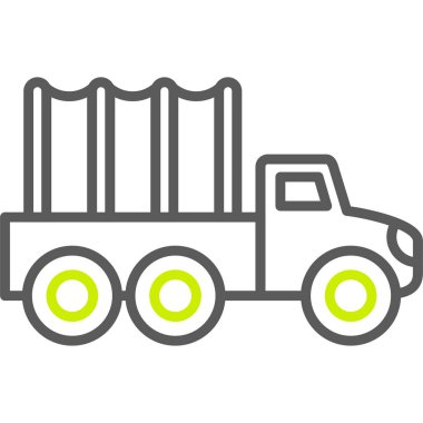 Kamyon vektör simgesi. Tarz ana hatların sembolüdür. Beyaz renk yuvarlak açılar, gri arkaplan