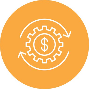 dişli vektör simgesi. Yuvarlak açıları, sarı renkleri, beyaz arkaplanı olan iki renkli biçim vektörü düz sembol,