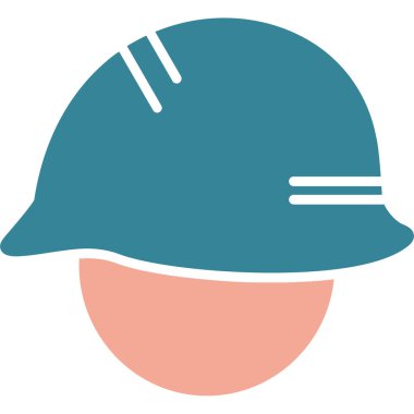 İnşaat miğferi vektör simgesi. biçim iki renkli düz sembol, gri ve cyan renkler, yuvarlak açılar, beyaz arkaplan.