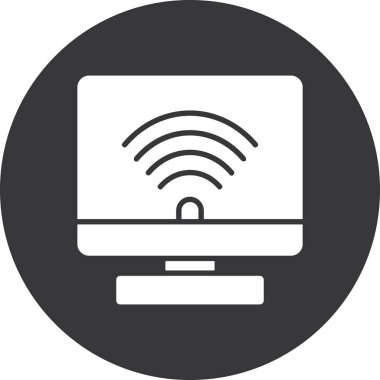 Kablosuz ağ simgesi. Beyaz arkaplanda izole edilmiş web tasarımı için dizüstü bilgisayar vektör simgesinin basit çizimi