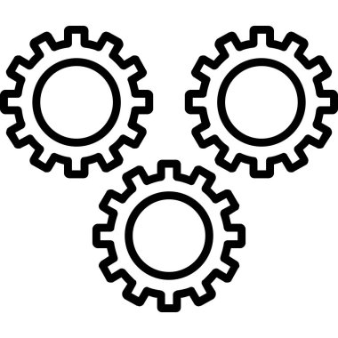 Gears'ı simge vektör. Düz sembolü, siyah renkli, yuvarlak açılar, beyaz arka plan tarzıdır