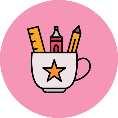 Kalem ve yıldız vektör ikonlu bir fincan çay