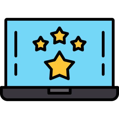 Yıldız simgesi renginde dizüstü bilgisayar. Ekran vektör simgesi olan bilgisayar. Beyaz resimde izole edilmiş