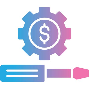 dişli ve para vektör simgesi. biçim iki renkli düz sembol, pembe ve mavi renkler, yuvarlak açılar, beyaz arkaplan