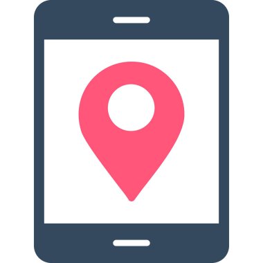 Haritanın konumu düz simge. Vektör biçimi pembe ve mavi renklerdir. beyaz arkaplanda yuvarlak kare düğme