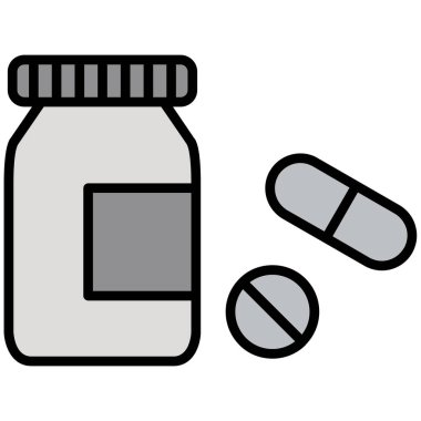 Haplı ve kapsüllü hap şişesi, vektör simgesi