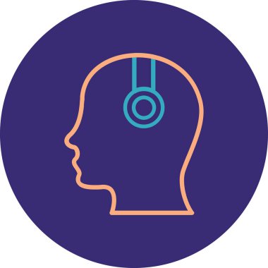 Mor kulaklıklı, yuvarlak daireli bir adamın vektör çizimi.