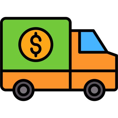 araba dolar simgesi renk ana hatları vektörü