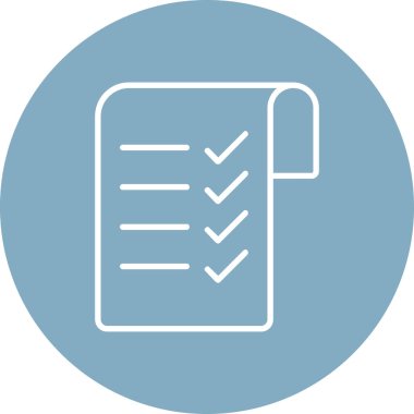 Kontrol listesi simgesi. bu yuvarlak düz vektör sembolü Cyan mavi renginde çizilmiş ve beyaz arkaplanda izole edilmiş.