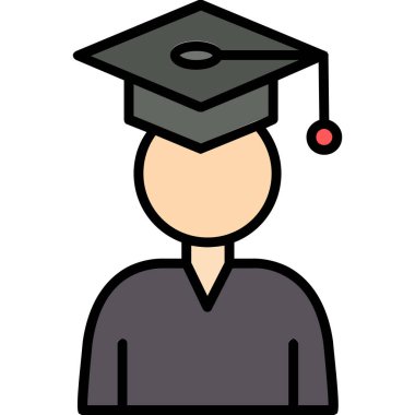 Mezuniyet şapkası ikonu. Mezuniyet kapsülü simgesi rengi düz izole