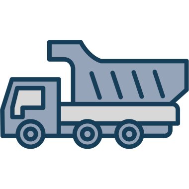 Çöp kamyonu inşaat simgesi doldurulmuş ana hatlar biçiminde