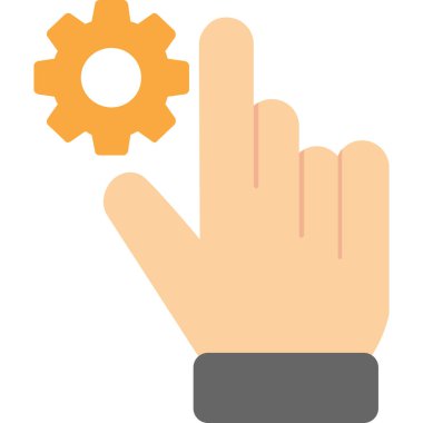 Dişli düz biçim simgesi ile el, vektör illüstrasyonu