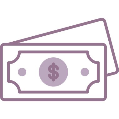 Dolar banknotu beyaz arkaplan üzerinde dolar simgesi, düz biçim, vektör illüstrasyonu