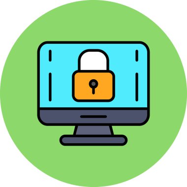 Bilgisayar kilidi simgesi. ana hatlı bilgisayar vektör çizimi rengi düz