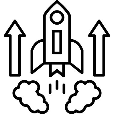 Roket ikonu. Beyaz arkaplanda izole edilmiş web tasarımı için özet roket vektörü simgesi