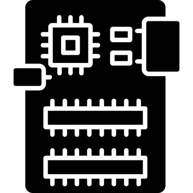 Elektronik çip simgesi. Beyaz arkaplanda izole edilmiş web tasarımı için basit bir elektronik çip vektör simgesi çizimi
