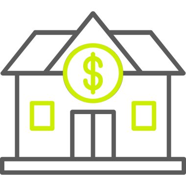 Banka ikonu. Vektör biçimi düz ikonik sembol, yuvarlak açılar, eko yeşil renk.