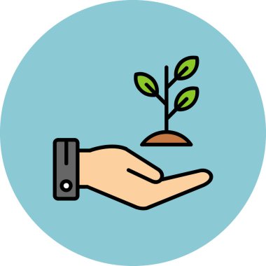 Bir bitkiyi tutan elin vektör çizimi