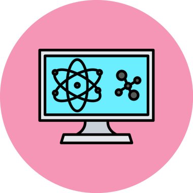 Bir dizüstü bilgisayarın vektör simgesi ve beyaz arkaplanda bir atom.