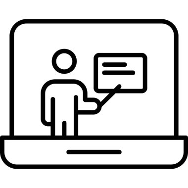 Çevrimiçi buluşma çizgisi simgesi, konsept illüstrasyon, taslak sembol, vektör işareti, doğrusal sembol.