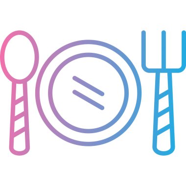 Çizgi kaşığı ve çatal simgesi beyaz arkaplanda izole edilmiş. Sil pişiriyorum. Çatal bıçak seti. Renkli taslak konsepti. vektör