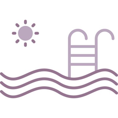 Yüzme havuzu ve güneş çizgisi ikonu, konsept ve yüzme havuzu plajda beyaz arka planda deniz suyu işareti, yaz havuzu ikonu