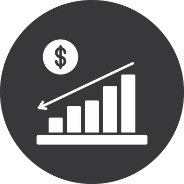 Dolar büyüme ikonu. Vektör biçimi düz ikonik sembol, gri renk, yuvarlak açılar, beyaz arkaplan.