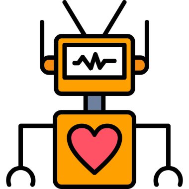 Robot simgesi olan kalp, vektör illüstrasyonu