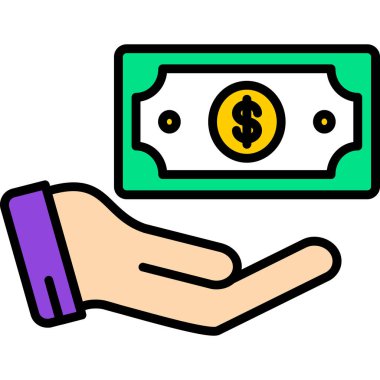 Bozuk para ikonu olan el. Bozuk para vektör simgesiyle özet para düz renk izole