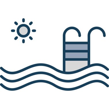 yüzme havuzu ve su dalgası hattı vektör ikonu, yaz suyu ve yüzme, su işareti, su ikonu, vektör illüstrasyonu