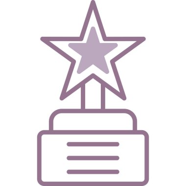 Yıldız çizgisi ikonlu ödül kupası, ödül konsepti, beyaz arka planda başarı ödülü tabelası, mobil konseptte kurdele ana hatlarıyla başarı ödülü