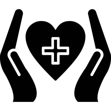 Kalp bakım vektör simgesi. Düz sembolü, siyah renkli, yuvarlak açılar, beyaz arka plan tarzıdır.