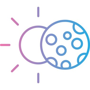 Beyaz arka planda izole edilmiş çizgi gezegen Dünya ve Ay ikonu. Gece Ay ve yıldızlar. Renkli taslak konsepti. vektör