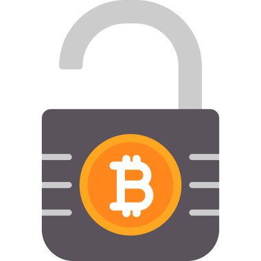 Bitcoin asma kilit simgesi. beyaz üzerinde izole edilmiş asma kilit vektör simgesinin düz çizimi