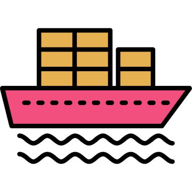 Konteyner gemisi simgesi. Taslak taşıyıcı gemi vektör simgesi rengi düz izole