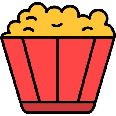 Patlamış mısır kutusu simgesi. Beyaz arkaplanda izole edilmiş web tasarımı için Popcorn kutu vektör simgesi taslağı