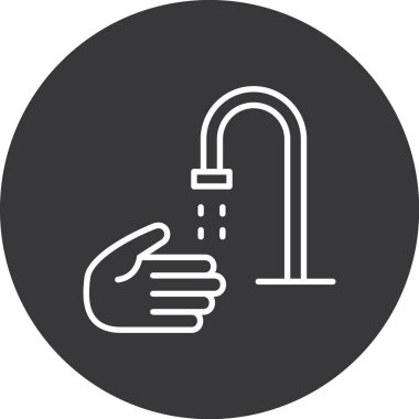 Su musluğu ince çizgi simgesi, temizlik konsepti, beyaz zemin üzerinde su damlası olan su musluğu, mobil taslak tarzı su işareti olan su musluğu