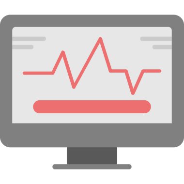 Kardiyograf ikonlu bilgisayar monitörü. Web için izleyici vektör simgesindeki kardiyogramın düz çizimi