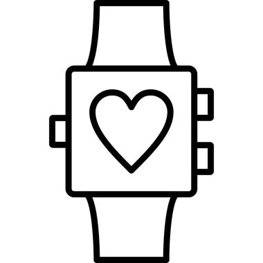 Kalp ikonlu akıllı seğirme. Taslak akıllı saat vektör çizimi. Beyaz arkaplanda izole edilmiş web simgesi tasarımı